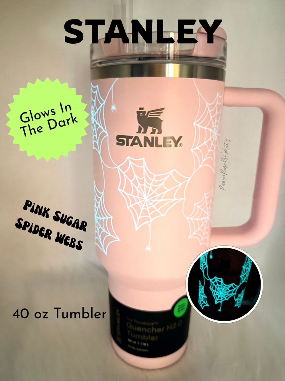 Stanley GLOW IN THE DARK 40oz Pink Sugar Spider Webs Quencher Halloween 2026 NWT